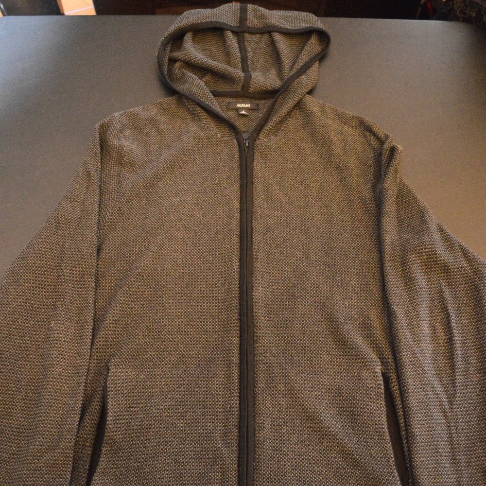 Alfani Mens Small Gray/Black Zip up Hoody Sweater